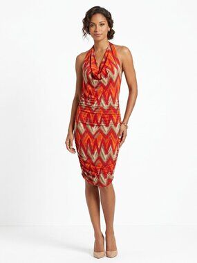 MICHAEL Michael Kors Halter Cowl Neck Tribal Print Stretch Dress - Sz. Sm
